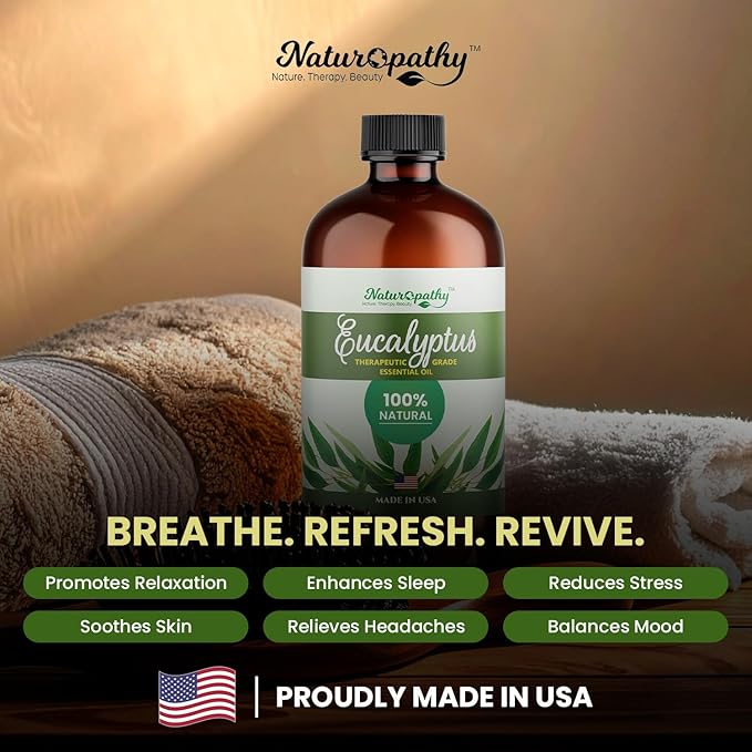 Naturopathy Eucalyptus Essential Oil, Therapeutic Grade, Premium Quality Perfect for Aromatherapy (4 fl oz)