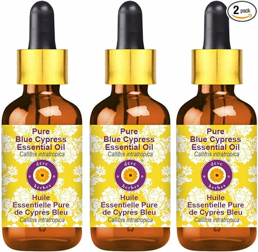 dève herbes Pure Blue Cypress Essential Oil (Callitris intratropica) with Glass Dropper Natural Therapeutic Grade Steam Distilled (Pack of Three) 100mlx3 (10 oz)