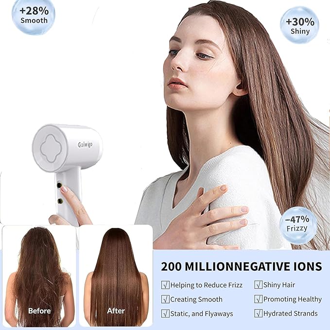Hair Dryer, Guiwigo High Speed Professional Ionic Hair Dryers with Diffuser,Nozzle,Wall Mount, 3 in 1,Fast Drying,Low Noise,200 Million Negative Ions,Hair Dryers for Women,Men,Kids,Pets,Gift