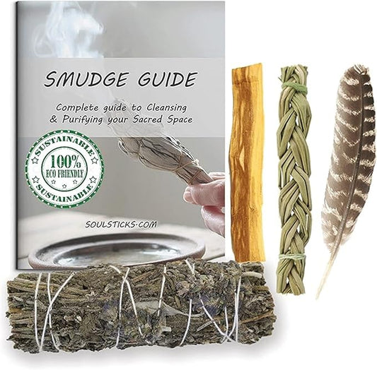 Ancient VEDA Sage Smudge Kit | Lavender, Sweetgrass, & Palo Santo Sticks Smudging Kit for Meditation, Yoga, Reiki, Home Cleansing, & Aromatherapy (Starter Kit, Lavender Sage)
