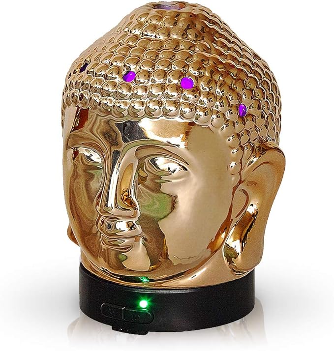 Aromar Buddha Head Essential Oil Diffuser - Ultrasonic Aromatherapy Humidifier with LED Lights, Cool Mist, Auto Shut-Off for Home, Office, Yoga, Meditation Decor - Ceramic, Zen Budha Statue, 200ml
