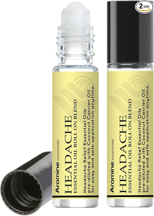 Headache Relief Essential Oil Roll On, Pre-Diluted 10ml (Pack of 2)