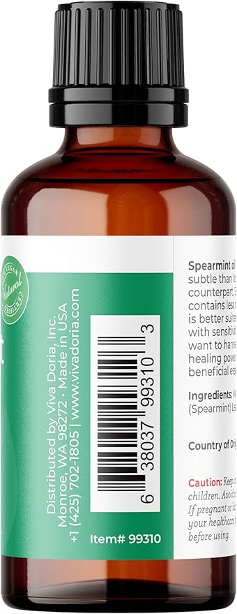 Viva Doria Spearmint Essential Oil, 100% Pure, Natural Spearmint Essential Oil, Undiluted, for Aromatherapy | Food Grade, 30 mL (1 Fluid Ounce)