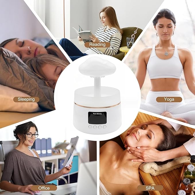 30db silent rain cloud humidifier for bedroom，3 types brightness and 7 color lighting humidifier, equipped with remote control & Bluetooth music, rain humidifier water dripsimulating rain sound sleep
