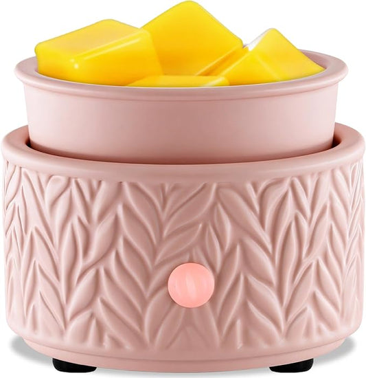 EQUSUPRO Wax Melt Warmer for Scented Wax - 4-in-1 Electric Ceramic Candle Wax Warmer Fragrance Wax Burner Melter for Home Office Decor & Gift for Women (Pink Leaf)