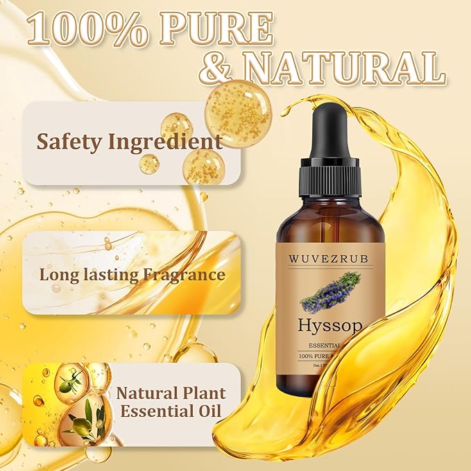Hyssop Essential Oil 60ML - 100% Pure and Natural Oils for Aromatherapy Diffuser - 2 Fl Oz/Hyssop