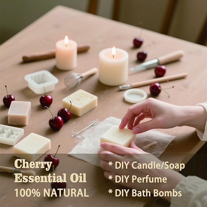 Cherry Essential Oil – MLYNKL Cherry Oils 8.33 fl oz for Diffusers, Humidifiers, Massage, DIY Candles, Soap, Cleaning, Home, Yoga, Office, Gifts - 250 ml