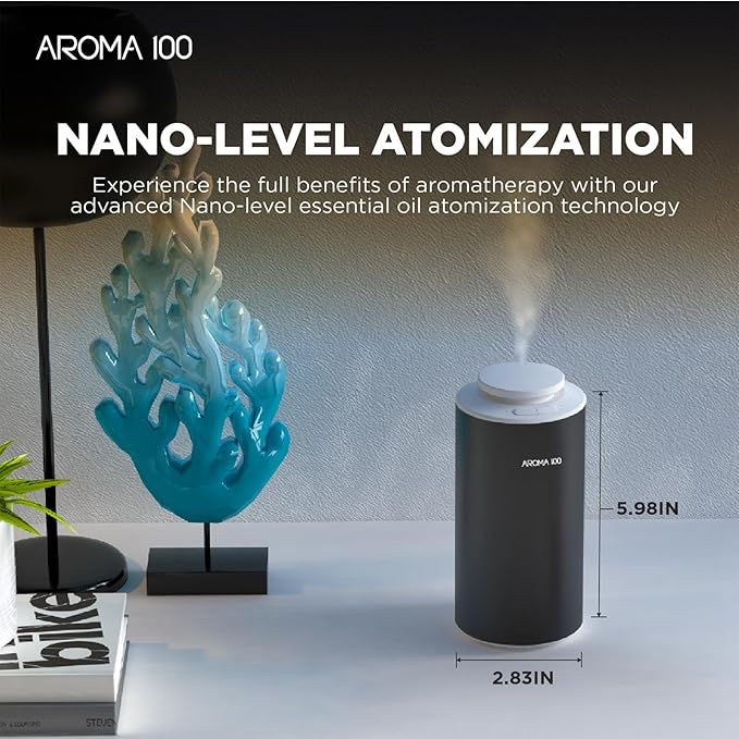 Waterless Diffuser for Essential Oil, 500sq.ft Coverage Battery Operated Nebulizer Rechargeable Mini Scent Diffusers for Home Cars Room Office 3 Timers & 3 Mist Levels