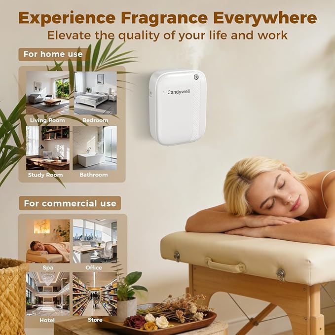 Waterless Essential Oil Diffuser for Home & Office, Cold Air Diffuser for Large Home, 3000 Sq Ft Coverage, Wall-Mounted, Smart APP Control, Pet & Kid Friendly, 13.5 Fl Oz Large Capacity
