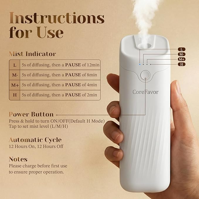 Ultrasonic Aroma Diffuser with 2x120ml Essential Oil, Portable Battery-Operated Cold Air Aroma Scent Machine, 4 Adjustable Intensity Levels, Quiet Diffuser for Bedroom Office Bathroom Car