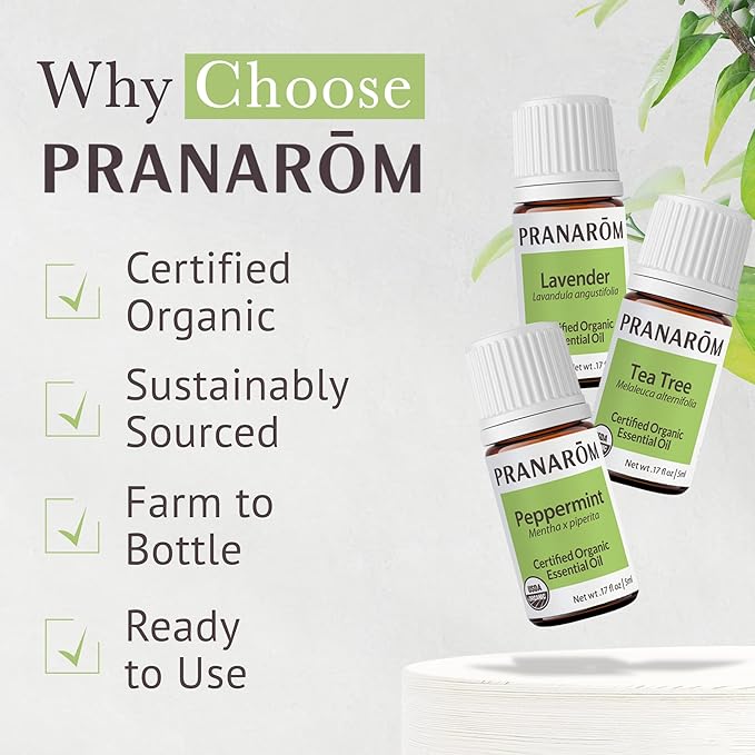 Pranarom - Top 3 Essential Oil Kit (3-Pack of 5ml) - Lavender, Tea Tree, and Peppermint Essential Oils - 100% Pure Essential Oil | USDA and ECOCERT Certified Organic