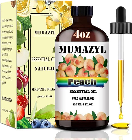 Peach Essential Oil, Peach Oil 4 Fl Oz 120ML for Diffuser Humidifier Yoga Cleaning DIY Candle Soap Making MUMAZYL Essential Oils