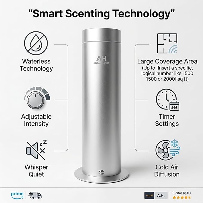 Electric Waterless Essential Oil Diffuser Starter Kit - Covers Up to 1000 Sq Ft - Essential Oil Diffuser for Large Rooms - Hotel-Inspired Home Aroma - Remote Control + 5 Premium Scent Oils Included