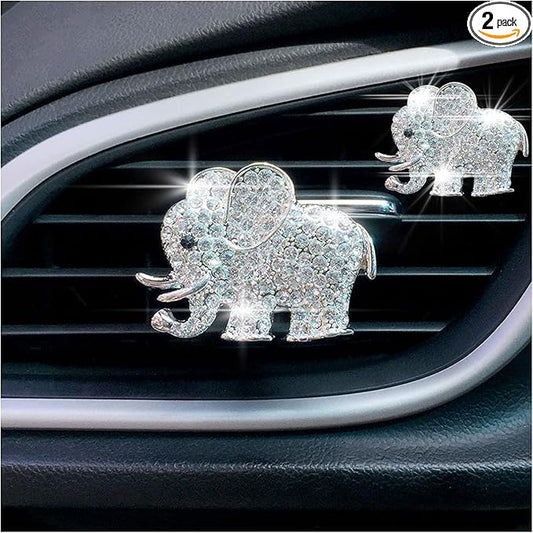 Rhinestone Elephant Car Air Vent Clip, 2PCS Bling Crystal Elephant Car Diffuser Air Conditioner Outlet Decoration Charms, Cute Auto Diamond Decoration Interior Accessories for Women Style E