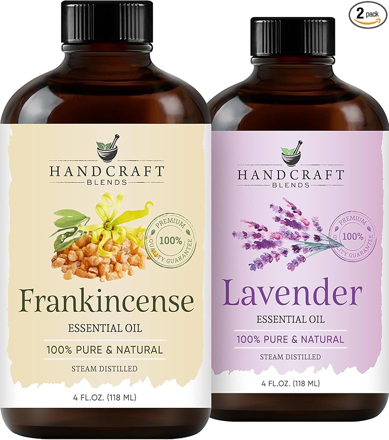 Handcraft Blends Tranquil Ritual Set: Lavender and Frankincense Essential Oils – (2 x 4 Fl Oz) – 100% Pure & Natural – for Diffuser, Aromatherapy, and DIY Projects
