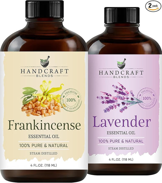Handcraft Blends Tranquil Ritual Set: Lavender and Frankincense Essential Oils – (2 x 4 Fl Oz) – 100% Pure & Natural – for Diffuser, Aromatherapy, and DIY Projects
