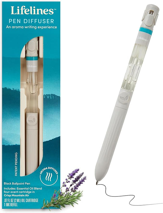 Lifelines Pen Diffuser, Crisp Mountain Air - 1mm Black Ballpoint Pen with Scented Essential Oil Blends – Aromatherapy Diffuser & Sensory Immersion Diffuse Aroma As You Write