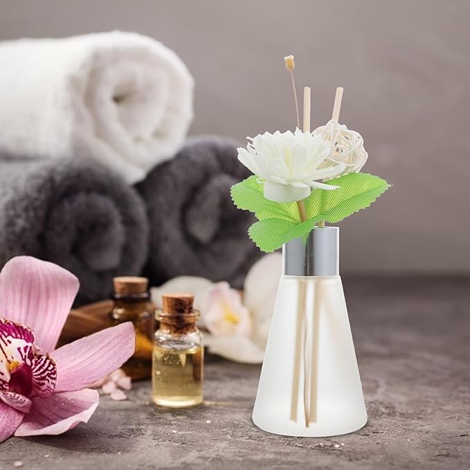 BESTOYARD Glass Aromatherapy Reed Diffuser Bottle Set with Ocean Scent, 3pcs Rattan Sticks, Fragrance Diffuser for Home and Bathroom Air Freshening