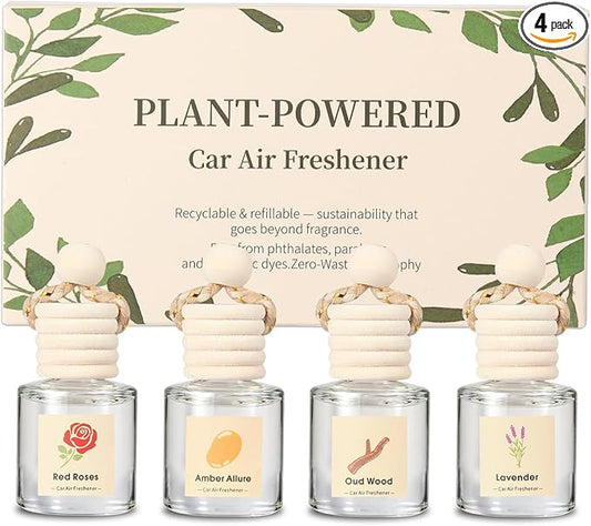 Vietora EudLuxury Car Air Freshener 4-Pack, Hanging Essential Oil Car Diffuser for Rearview Mirror, Long Lasting Aesthetic Auto Decor Accessories (Lavender, Rose, Oud Wood, Amber)
