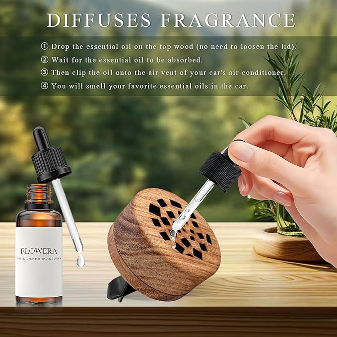 KVAEY 2 PCS Wood Car Essential Oil Diffuser, Wooden Aromatherapy Essential Oils Diffuser with Vent Clip, Wood Vent Clip Air Freshener for Vehicle Office Home Bedroom (Memory Fragments)