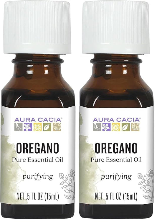 Aura Cacia 100% Pure Oregano Essential Oil, GC/MS Tested for Purity, 15 ml, Origanum vulgare, 0.5 Fl Oz (Pack of 2)