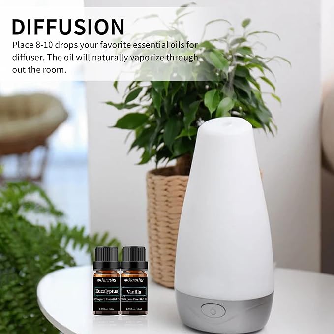 Eucalyptus and Vanilla Essential Oil Set 2 Pack, 100% Pure Diffuser Oil for Massage, Soap Making
