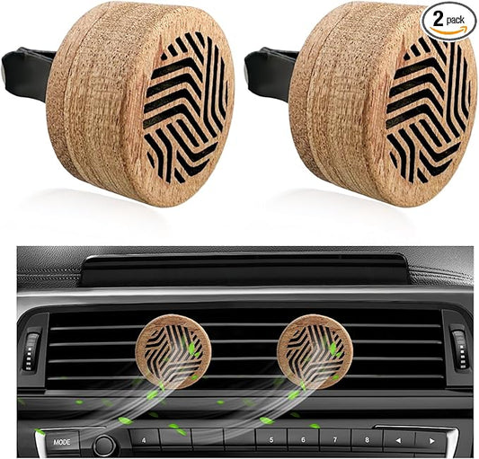 KVAEY 2 PCS Wood Car Essential Oil Diffuser, Wooden Aromatherapy Essential Oils Diffuser with Vent Clip, Wood Vent Clip Air Freshener for Vehicle Office Home Bedroom (Gradient Lines)