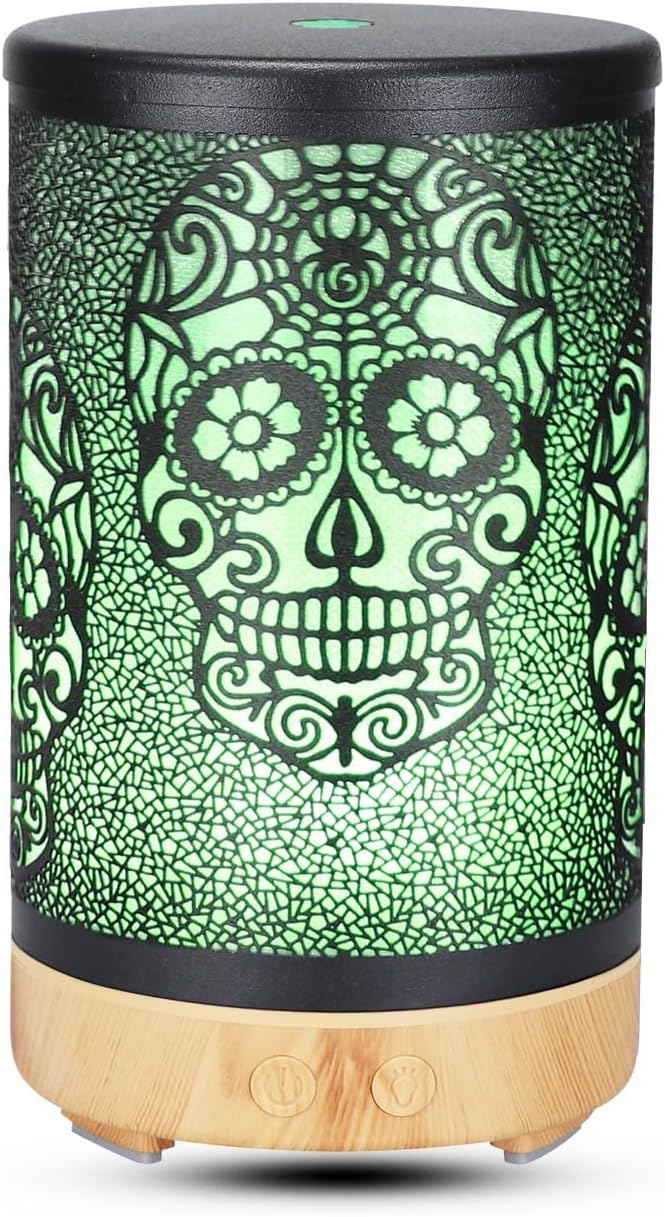 Skull Aromatherapy Diffuser, 100ML Essential Oil Diffuser Cool Mist Humidifier, with Remote Control Waterless Auto Off, for Bedroom, Office, Living Room (Wooden)