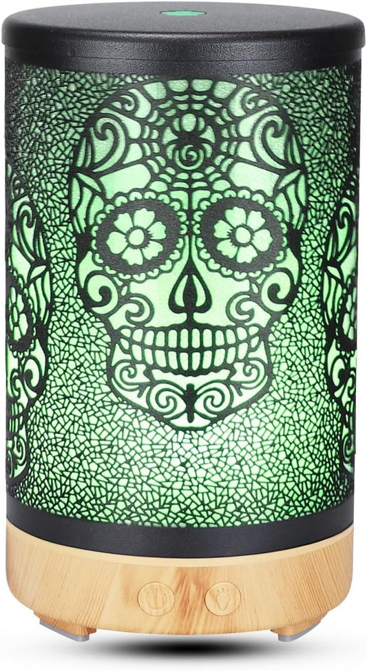Skull Aromatherapy Diffuser, 100ML Essential Oil Diffuser Cool Mist Humidifier, with Remote Control Waterless Auto Off, for Bedroom, Office, Living Room (Wooden)