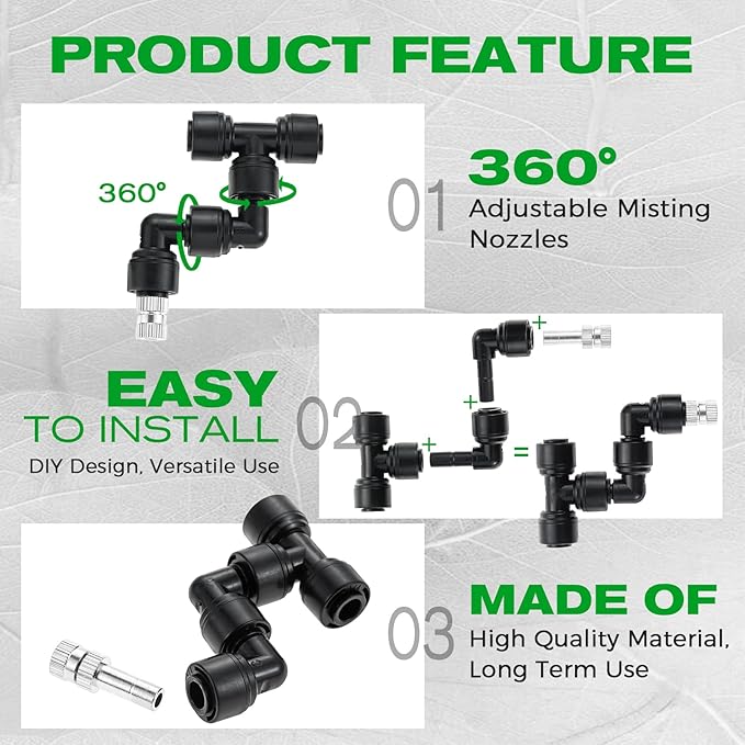 4 Pack 1/4'' Reptile Mister Nozzles, 360° Adjustable Reptile Misting Nozzles, Reptile Fogger Fine Mist Cooling System Nozzles for Reptile Terrarium Tank, Full Water Coverage, Garden Patio Greenhouse