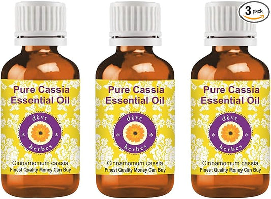 Deve Herbes Pure Cassia Essential Oil (Cinnamomum Cassia) Steam Distilled (Pack of Three) 100ml X 3 (10 oz)