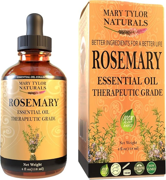Rosemary Essential Oil (4 oz) Premium Therapeutic Grade, 100% Pure and Natural, Perfect for Aromatherapy, Diffuser, DIY by Mary Tylor Naturals