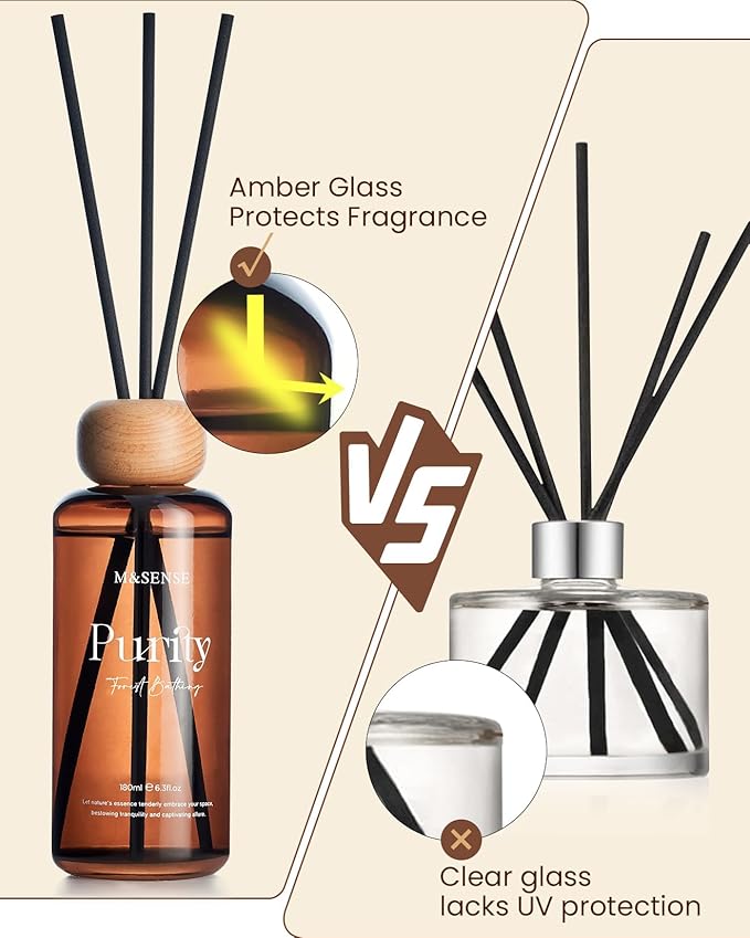M&SENSE Reed Diffuser Set, White Gardenia Scented 6.3 fl oz Natural Essential Oil Diffusers with Sticks, Non-Toxic Organic Air Freshener, Long-Lasting Fragrance Oils for Home Office Bathroom Bedroom