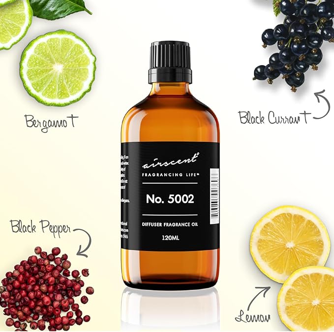 AirScent Creed-Aventus-Inspired Diffuser Oil - No. 5002 Perfume Dupe - Premium Fragrance Oil Blend for Ultrasonic and Waterless Diffusers and Crafting - 120 ml, 4 fl oz Glass Bottle with Dropper