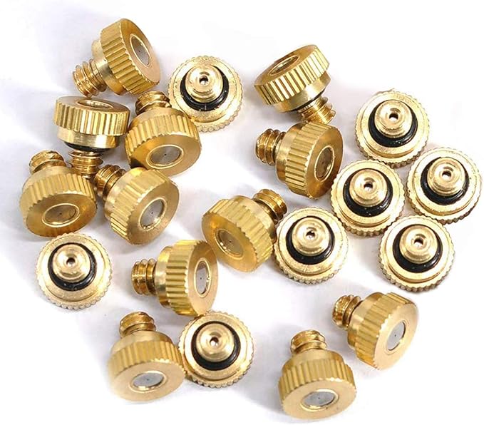 Beduan Brass Misting Nozzles Low Pressure Atomizing Misting Sprayer for Outdoor Cooling System 0.012" Orifice (0.3 mm) 10/24 UNC Garden (Pack of 20)