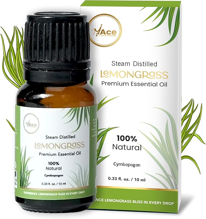 Lemongrass Essential Oil 0.33 fl oz – 100% Pure & Natural Cymbopogon Flexuosus – Undiluted Steam Distilled Oil for Diffuser, Aromatherapy, Skin, Hair, Massage & DIY Candle Making