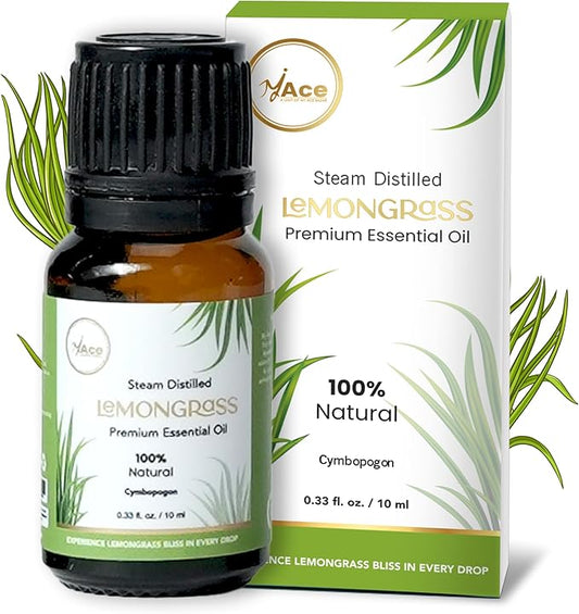 Lemongrass Essential Oil 0.33 fl oz – 100% Pure & Natural Cymbopogon Flexuosus – Undiluted Steam Distilled Oil for Diffuser, Aromatherapy, Skin, Hair, Massage & DIY Candle Making