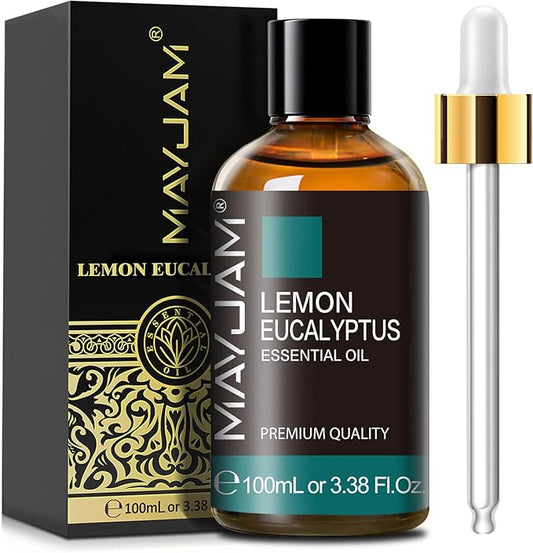 Lemon Eucalyptus Essential Oil, MAYJAM 3.38FL.OZ/100ML Large Volume Lemon Eucalyptus Oil with Premium Glass Dropper, Perfect for Soaps, Candles, Diffuser