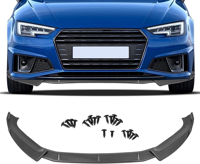 SCITOO Plastic Front Lip Spoiler fits for 2017-2019 for Audi for A4 2017-2018 for Audi A4 Quattro/S4 S-Line Glossy Carbon Look Front Bumper Lip