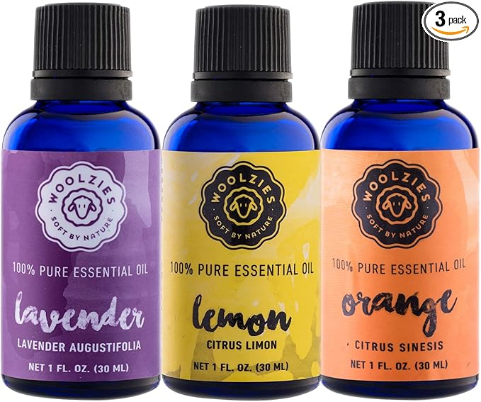Woolzies Essential Oils Gift Set: Lavender, Lemon and Sweet Orange Kit | 100% Pure, Organic, Therapeutic Grade, Aromatherapy Essential Oils for Diffuser | Set of 3-1 oz Oils