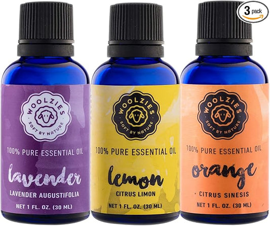Woolzies Essential Oils Gift Set: Lavender, Lemon and Sweet Orange Kit | 100% Pure, Organic, Therapeutic Grade, Aromatherapy Essential Oils for Diffuser | Set of 3-1 oz Oils