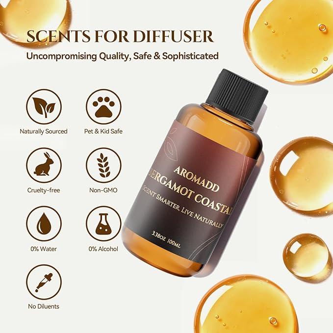 AROMADD AROMADD Bergamot Coastal Diffuser Oil Inspired by Luxury Hotel Scent 3.38 Fl Oz (100ml), Aroma Diffuser & Hotel Fragrance Diffuser Oil, Essential Oil Diffuser for Aromatherapy, Long-Lasting