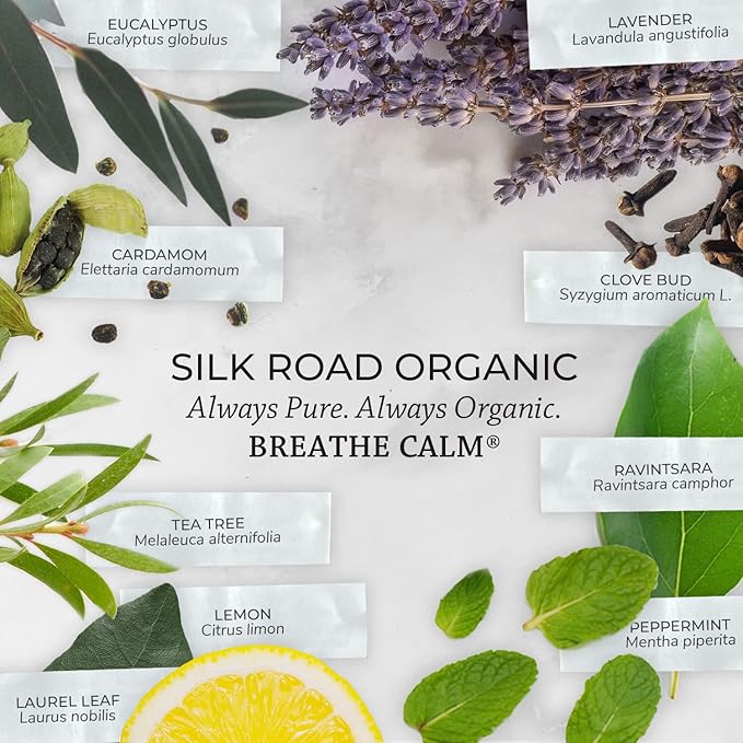 Silk Road Organic Breathe Calm Essential Oil Breathe Easy Blend for Cold, Cough, Congestion, Sinus & Allergy Relief – USDA Certified Aromatherapy undiluted 10 ml Dropper