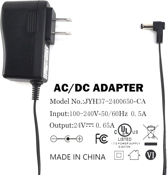 Samyo 24V 0.65A AC to DC Adaptor Switching Power Supply Replacement Cord Cable for 100ml / 120ml / 300ml / 500ml Essential Oil Diffuser UL Listed 5.7Ft - Black