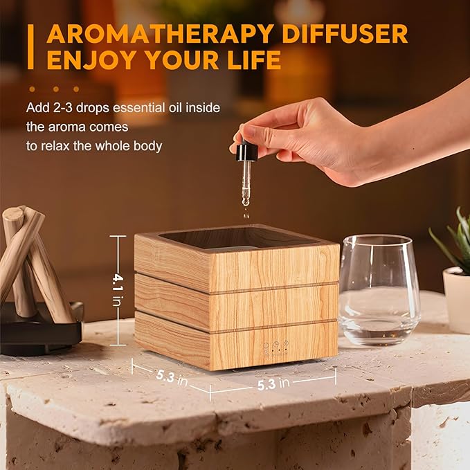 Campfire Flame Fire Diffuser, Bonfire Aromatherapy Essential Oil Diffuser, 280ml Wood Cool Mist Humidifier for Home,Bedroom,Office, Remote Control, Auto Shut-Off, Night Light, Gift (Wood Grain)
