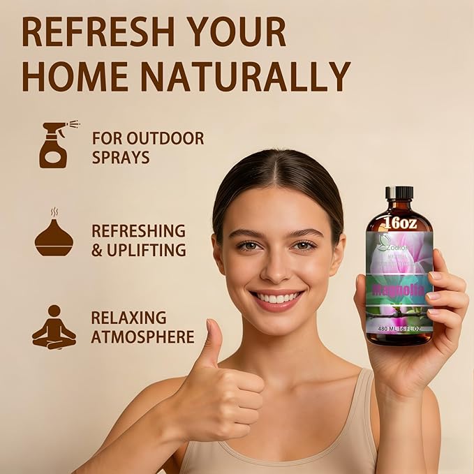 Magnolia Essential Oil, 16 fl oz (480ml) - ZODION Magnolia Fragrance Oil for Diffuser, Massage, Humidifier, DIY Candle, Soap Making, Home, Bath, Yoga