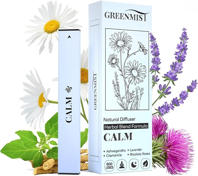 GREENMIST Ashwagandha Diffuser Pen - Herbal Calm Diffuser for Breathing in Calm & Relaxation - Calming Blend with Ashwagandha Chamomile Lavender & Rhodiola Rosea - 800 Uses All-Natural Botanicals