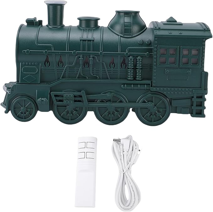 EBTOOLS 300Ml 8W Train Shaped Humidifier With Night Light, Dual Spray Modes, Warm and Cool Blue Light, Low Noise, Essential Oil Diffuser, Misting Function, Cool Mist Humidifier (green)