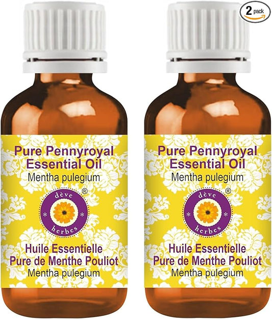 Deve Herbes Pure Pennyroyal Essential Oil (Mentha pulegium) Steam Distilled (Pack of Two) 100ml X 2 (6.76 oz)