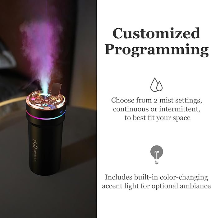Car Diffuser Humidifier with Night Lights Portable 300mL USB Powered Cool Mist Auto Shut-Off Quiet Perfect for Car Home Office Bedroom (Black)